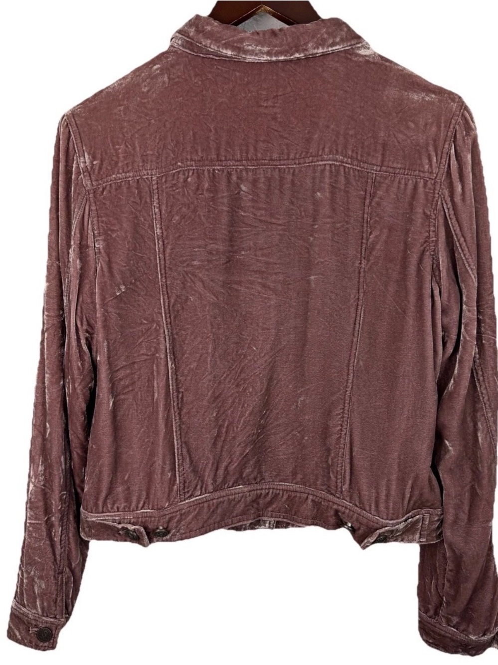 Sundance | Wren Mauve Pink Velvet Crop Button Trucker Jacket - Picture 5 of 8